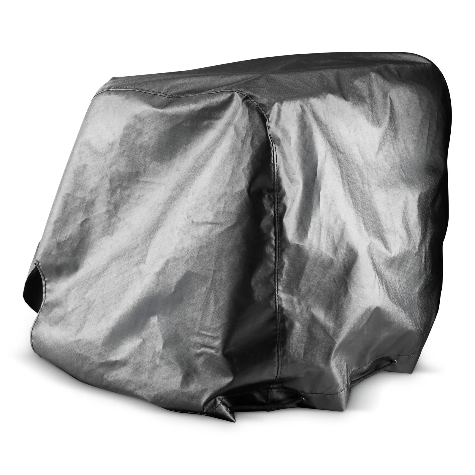 Schwarze Abdeckhaube aus robustem Material, die ein großes rechteckiges Objekt vollständig umhüllt.