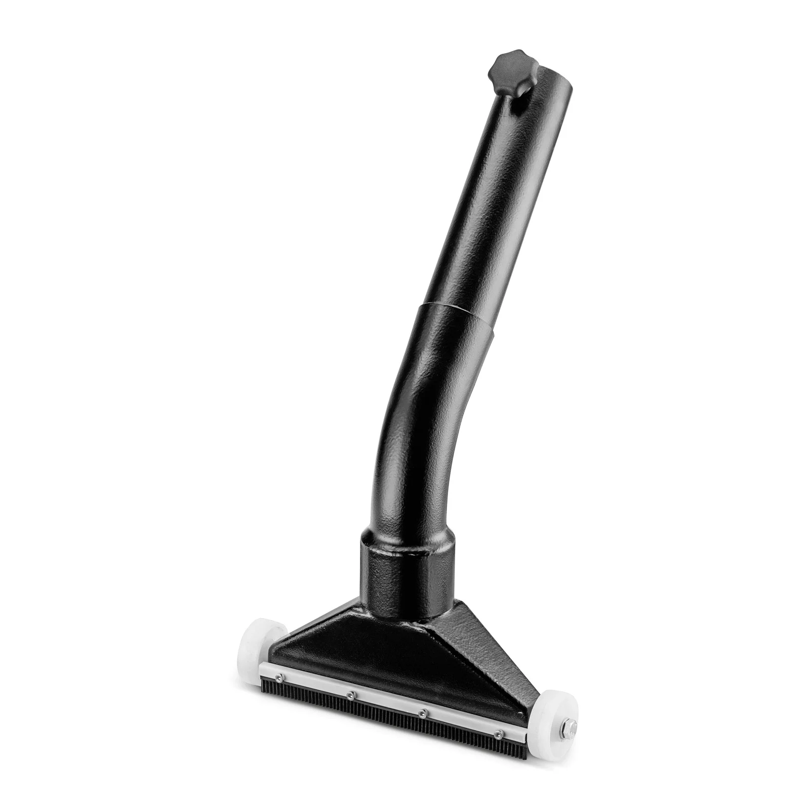 Schwarze Kärcher Teppichdüse mit zwei weißen Rollen, geeignet für die Reinigung von Teppichböden.