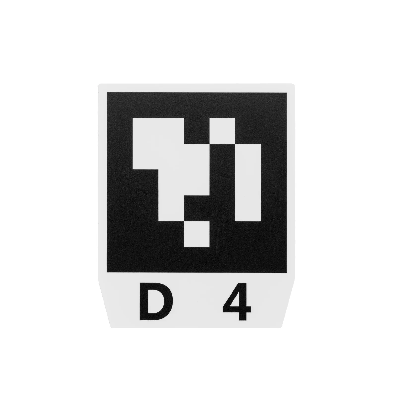 Schwarz-weißes QR-Code-ähnliches Muster mit der Aufschrift "D 4" darunter.