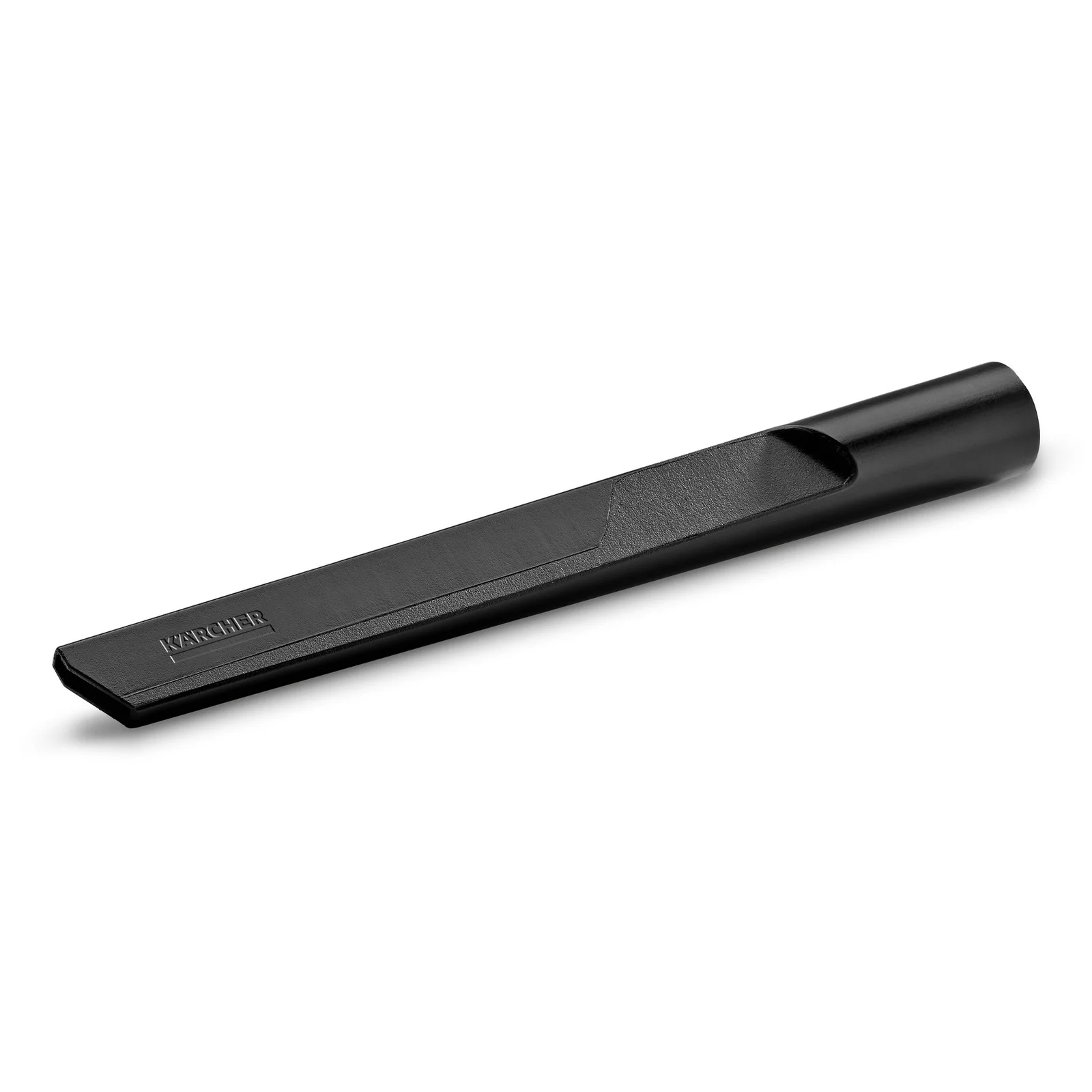 Schwarze Kärcher Fugendüse, schmal und lang, auf weißem Hintergrund.