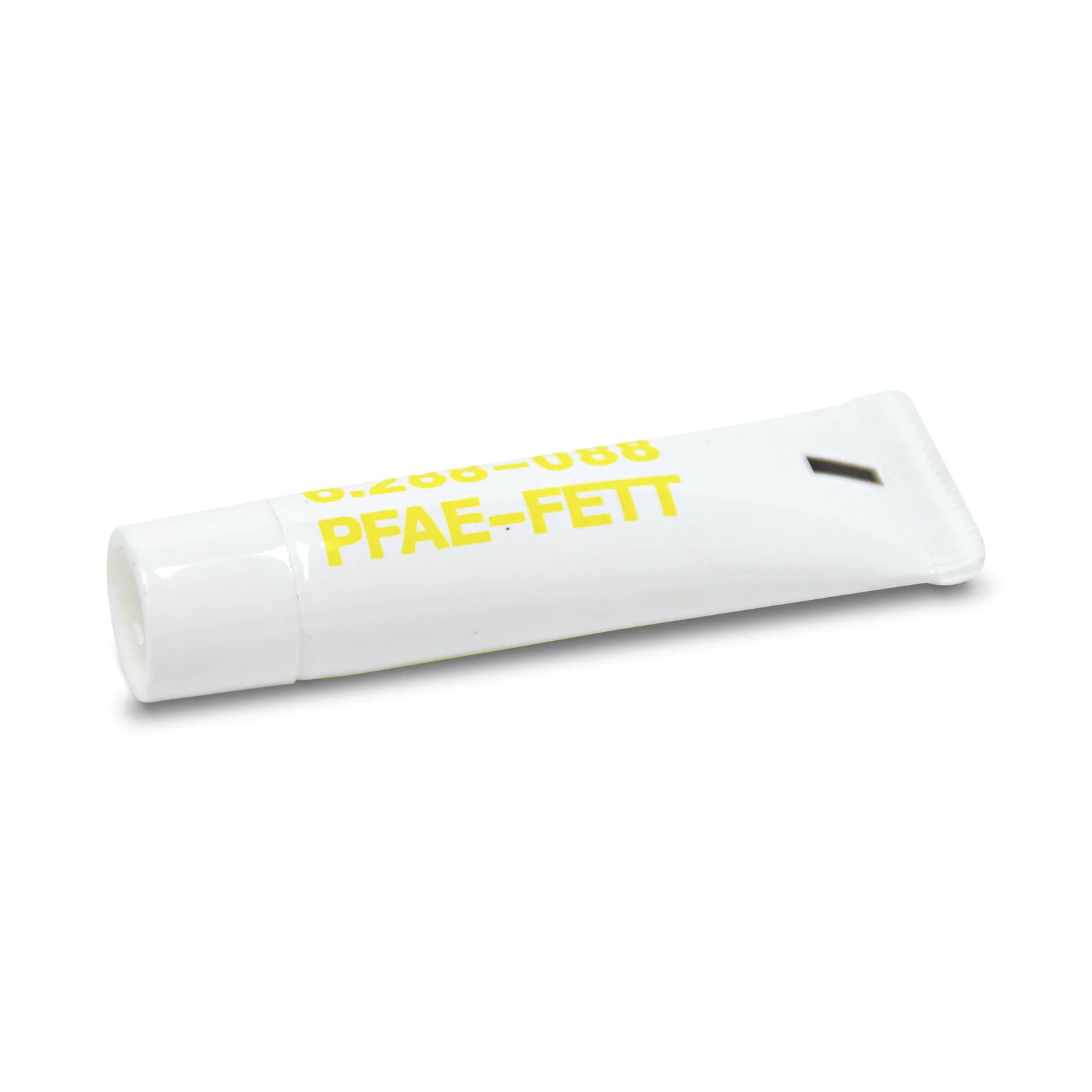 Weiße Tube mit gelber Aufschrift "PFAE-FETT" und Nummer "6.288-088". Liegt auf weißem Hintergrund.