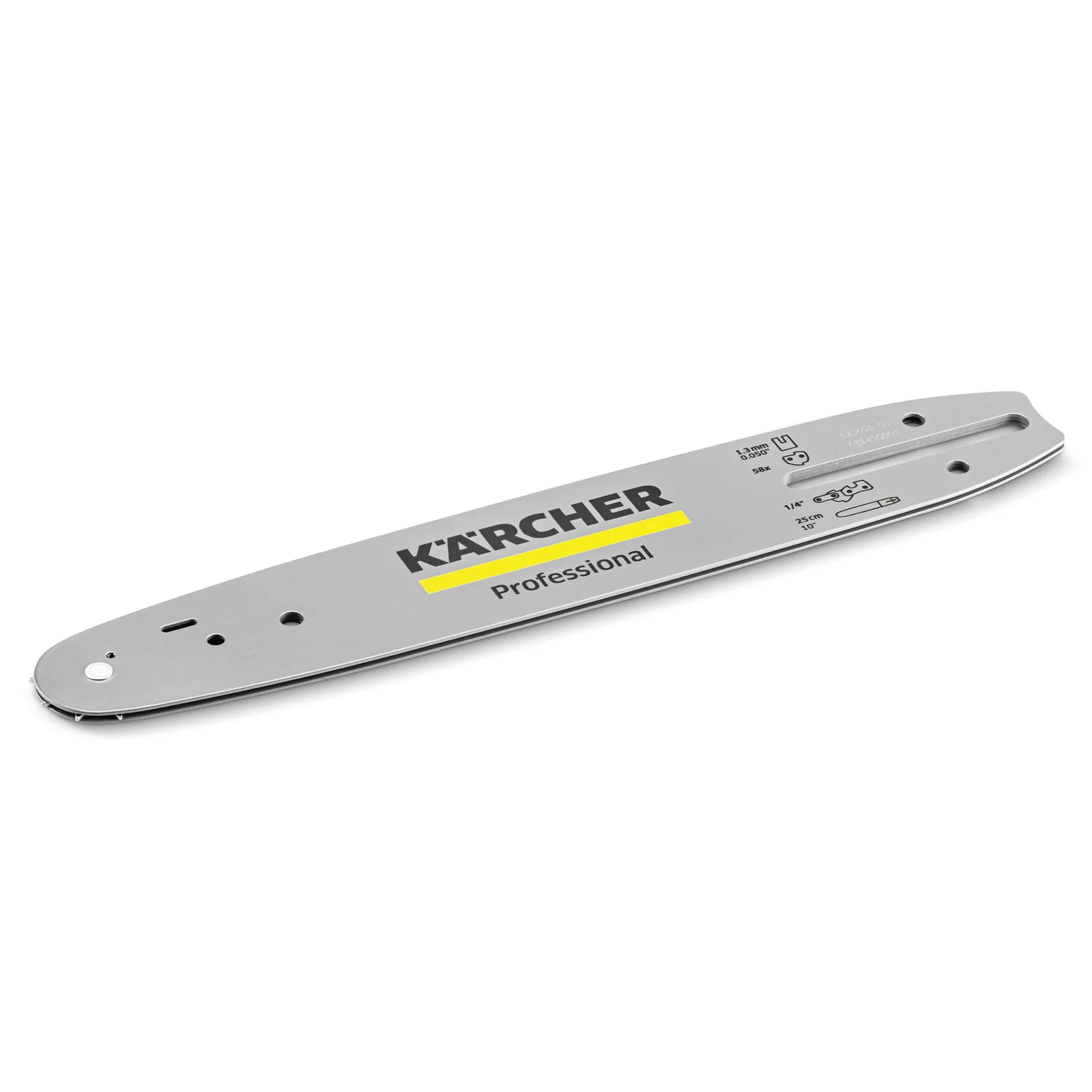 Kärcher Professional Schwert für Motorsäge, silberfarben, mit Logo und technischen Spezifikationen.