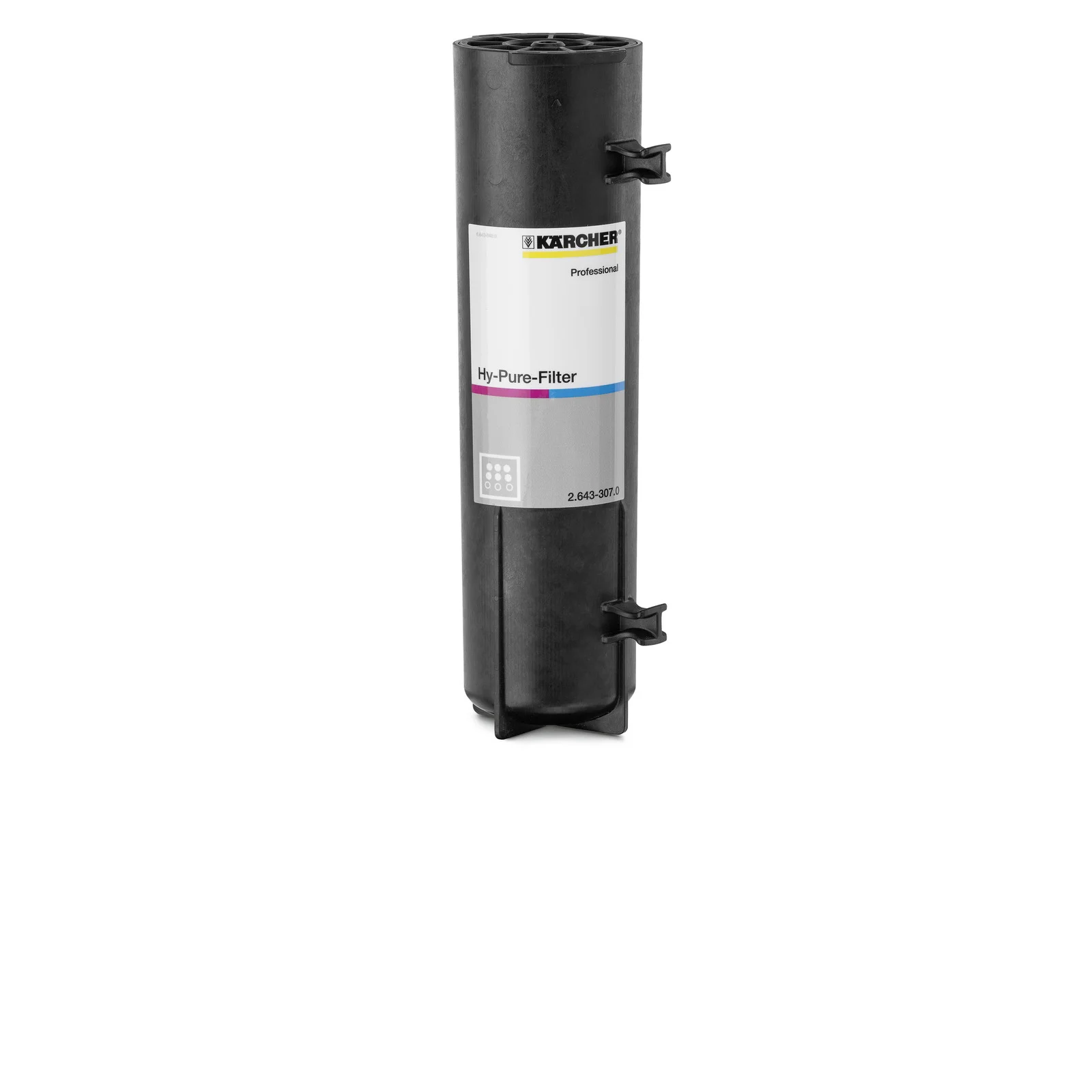 Schwarzer Kärcher Hy-Pure-Filter mit weißem Etikett und Produktinformationen.