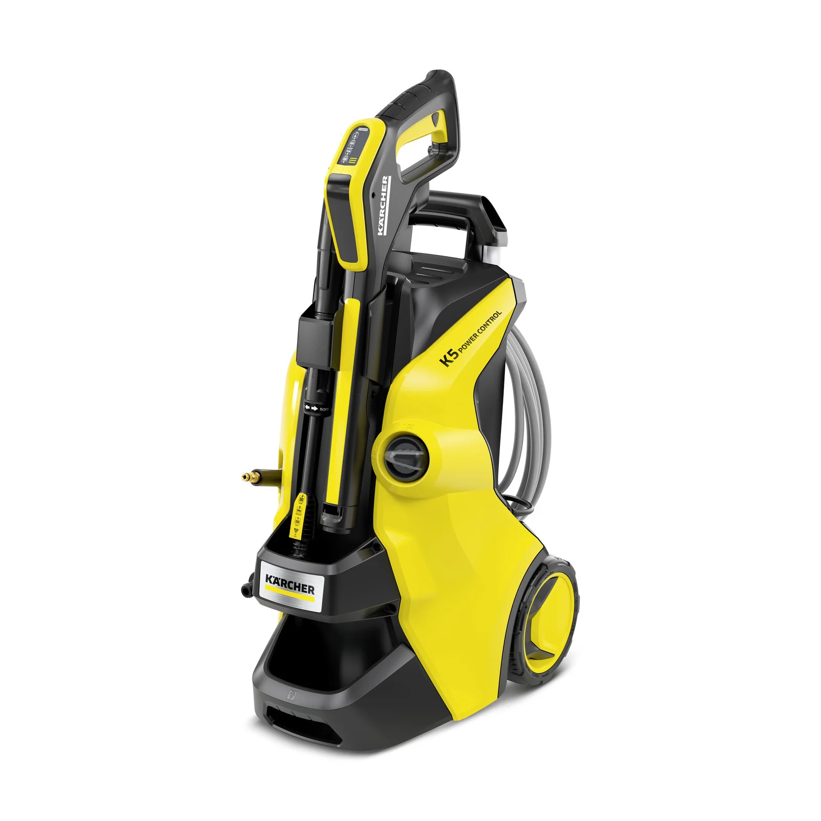 Kärcher Hochdruckreiniger K5 Power Control, gelb-schwarz, mit Schlauch und Pistole.