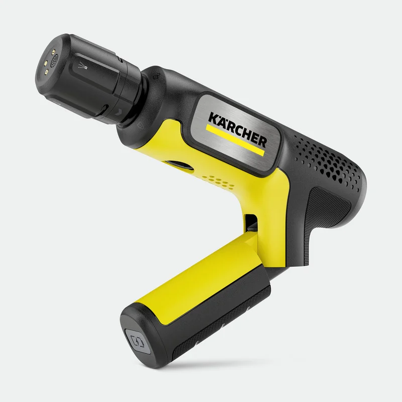 Kärcher Akku-Druckreiniger in Gelb und Schwarz, mit ergonomischem Griff und Düsenaufsatz.