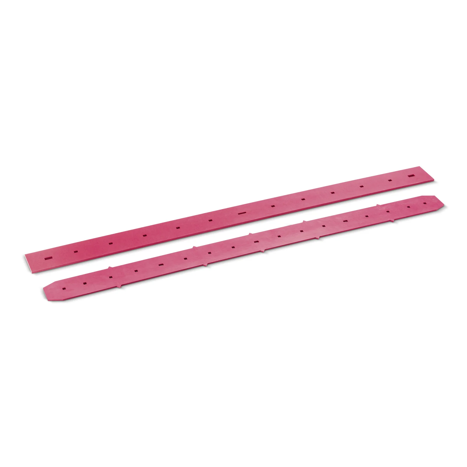 Zwei rote, längliche Streifen mit kleinen Löchern, nebeneinander auf weißem Hintergrund.
