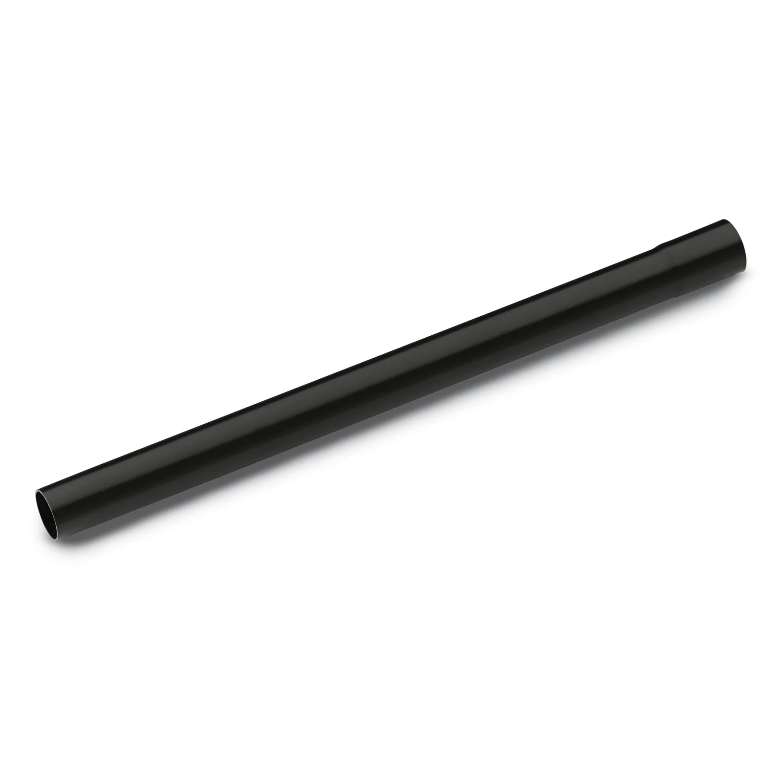 Schwarzes Verlängerungsrohr aus Kunststoff, diagonal auf weißem Hintergrund liegend.