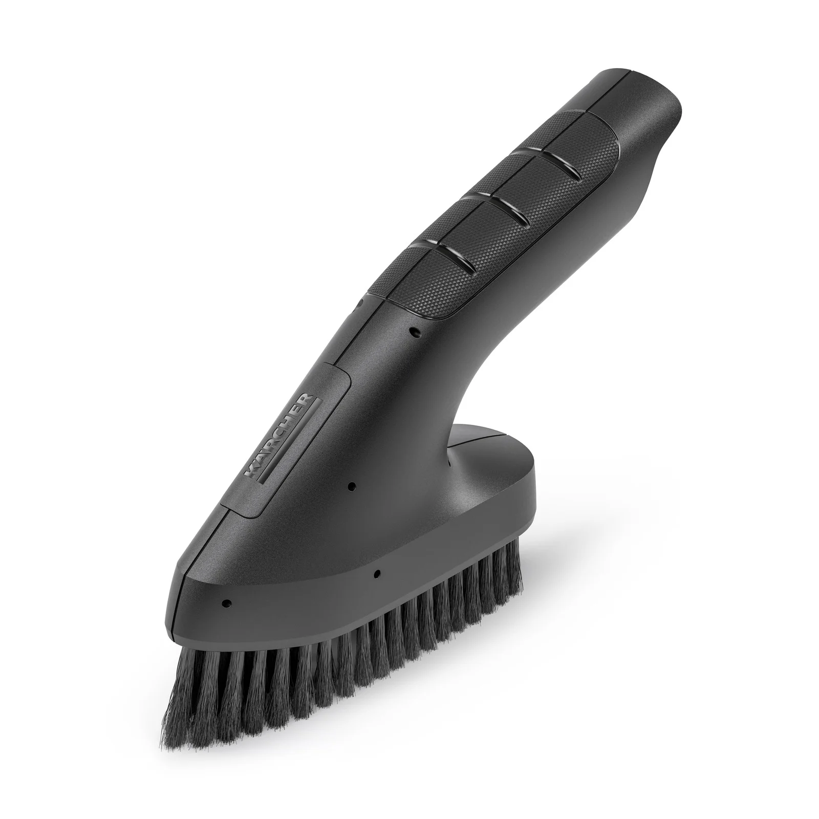 Schwarze Kärcher Reinigungsbürste mit ergonomischem Griff und Borsten, seitlich dargestellt auf weißem Hintergrund.