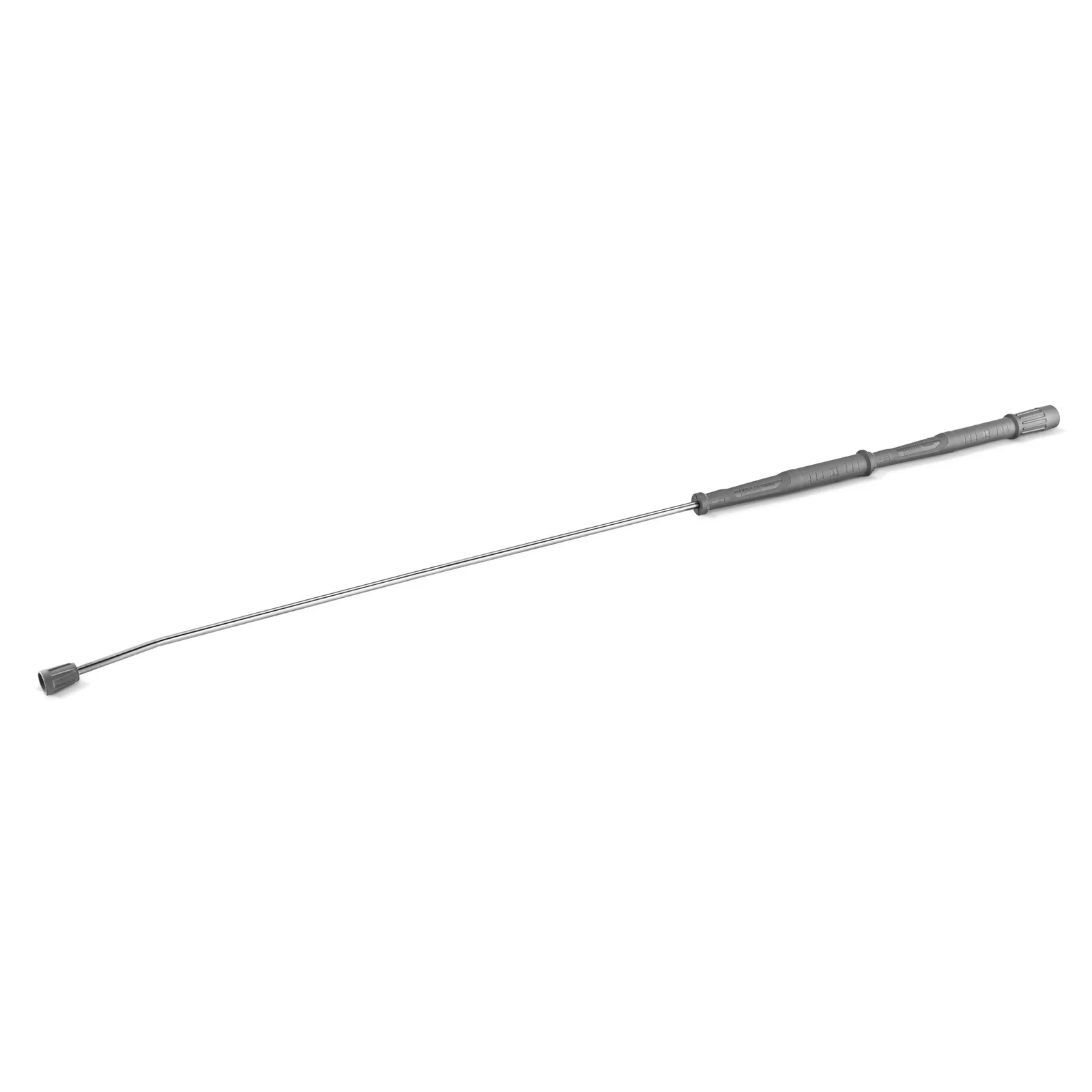 Graue Kärcher Hochdrucklanze mit langem, schmalem Rohr und ergonomischem Griff auf weißem Hintergrund.